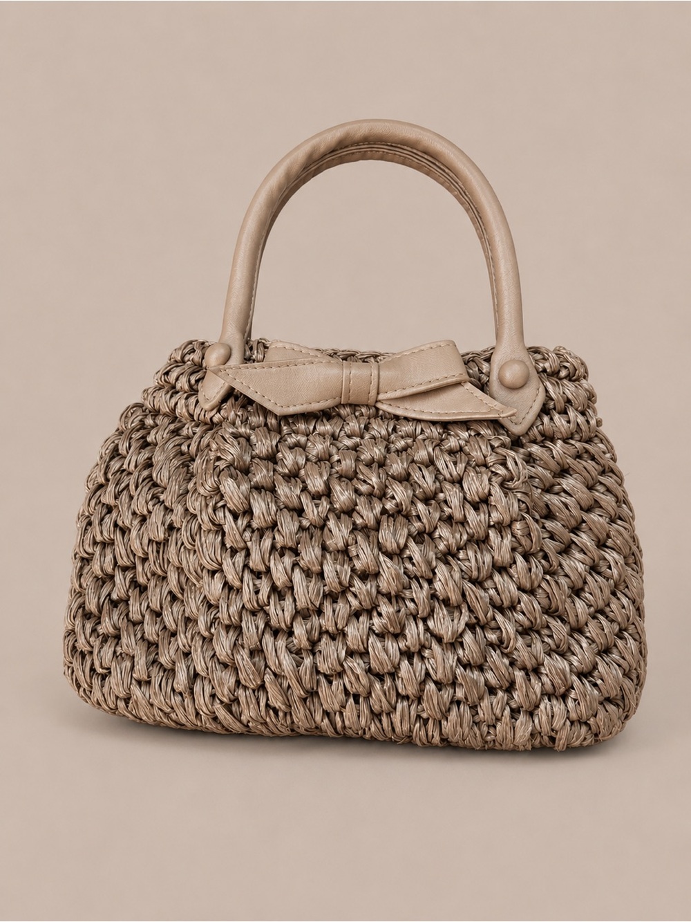 Vintage Styled by Forsum Woven Handbag Made in Japan Taupe Bow Top Handle
